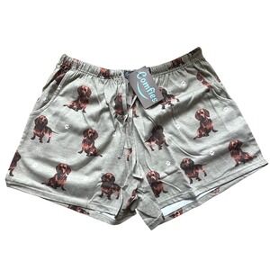 NWTS Comfies Dachshund Dog Print Pajama Shorts Gray Cotton Blend Womens XL